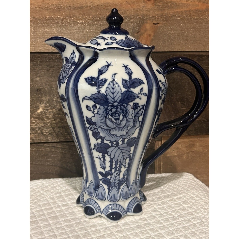 Vintage‎ China Blue Fine Porcelain  For Seymour Mann Coffee/Tea Pitcher 10.5"